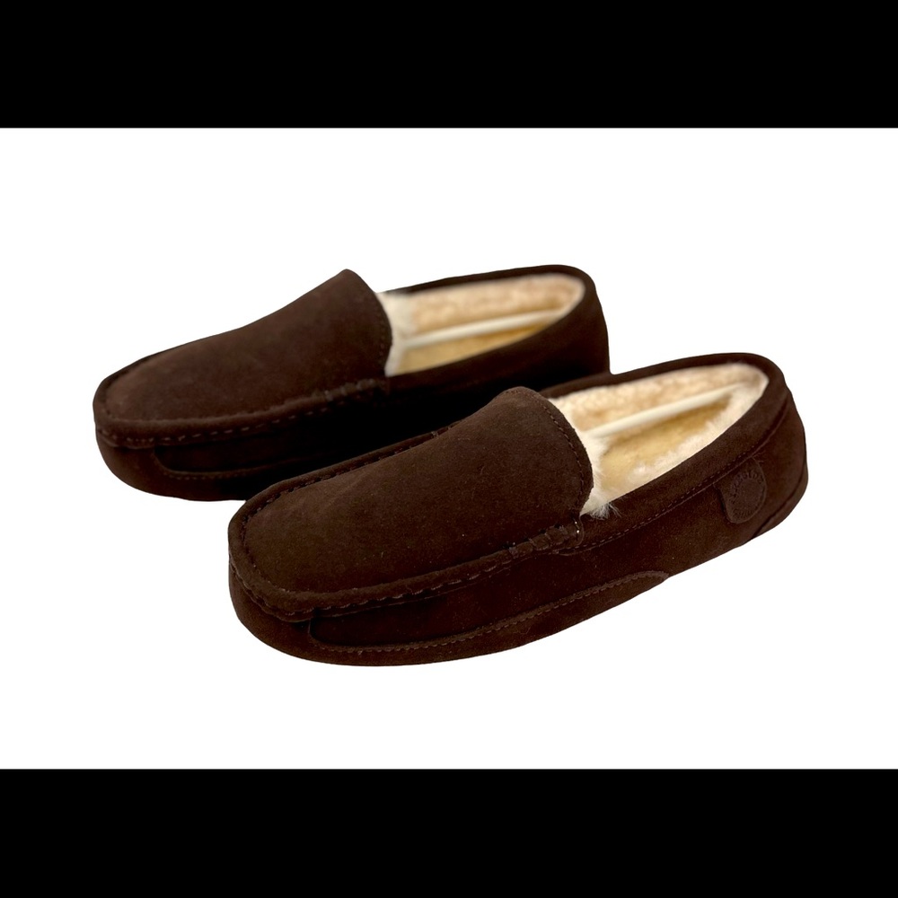 FIRESIDE BY DEARFOAMS Men's Genuine Shearling Moccasin Brown - Size 10 NEW - Picture 2 of 8